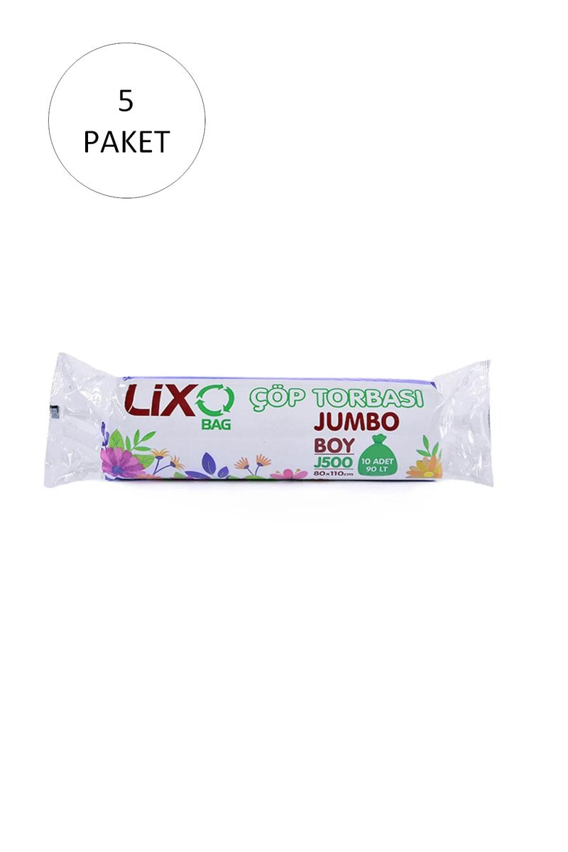J-500 Jumbo Boy Çöp Torbası 80 x 110 cm 10 Lu Rulo x 5 Paket = 50 Adet (Siyah) mudanis