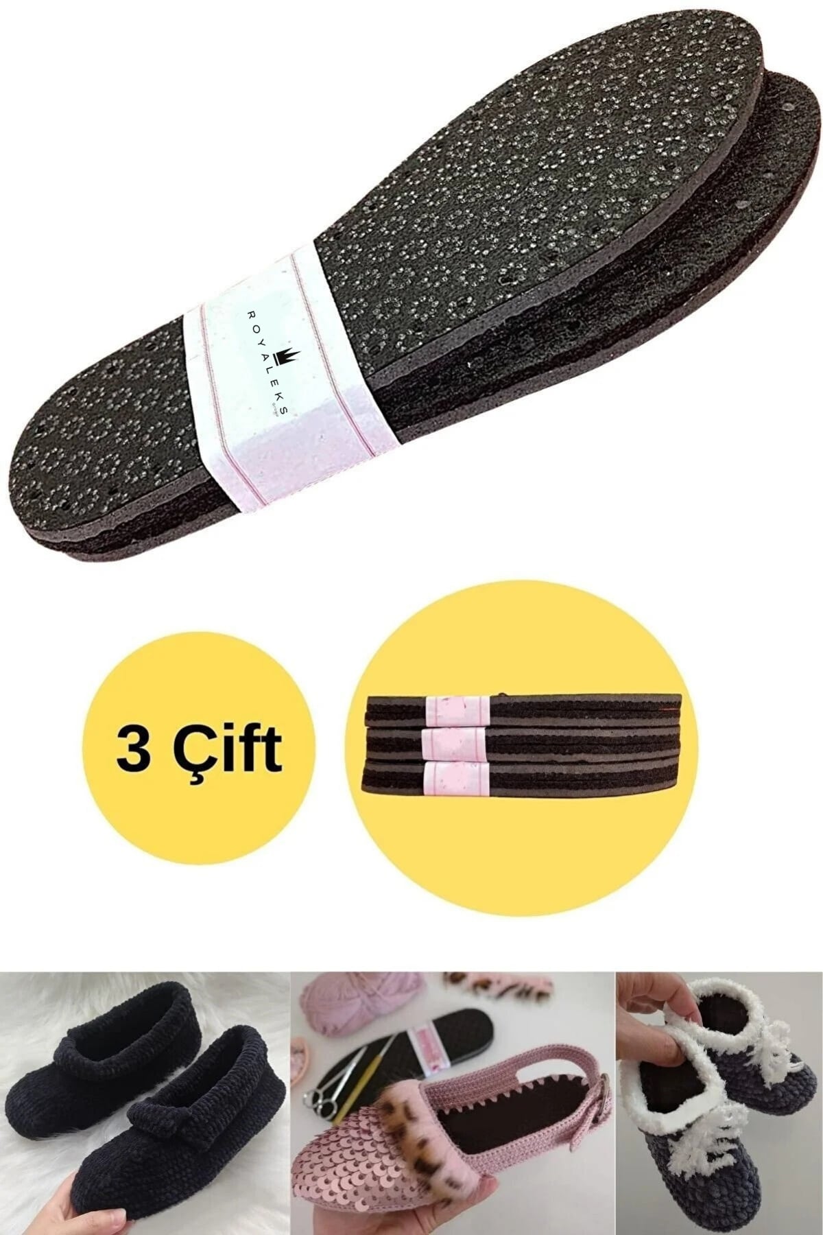 3 Double-Hole Eva Felt Slipper Hobby Knitting Bootie Sole, 3-Layer Comfortable Bootie Insole, Non-Slip