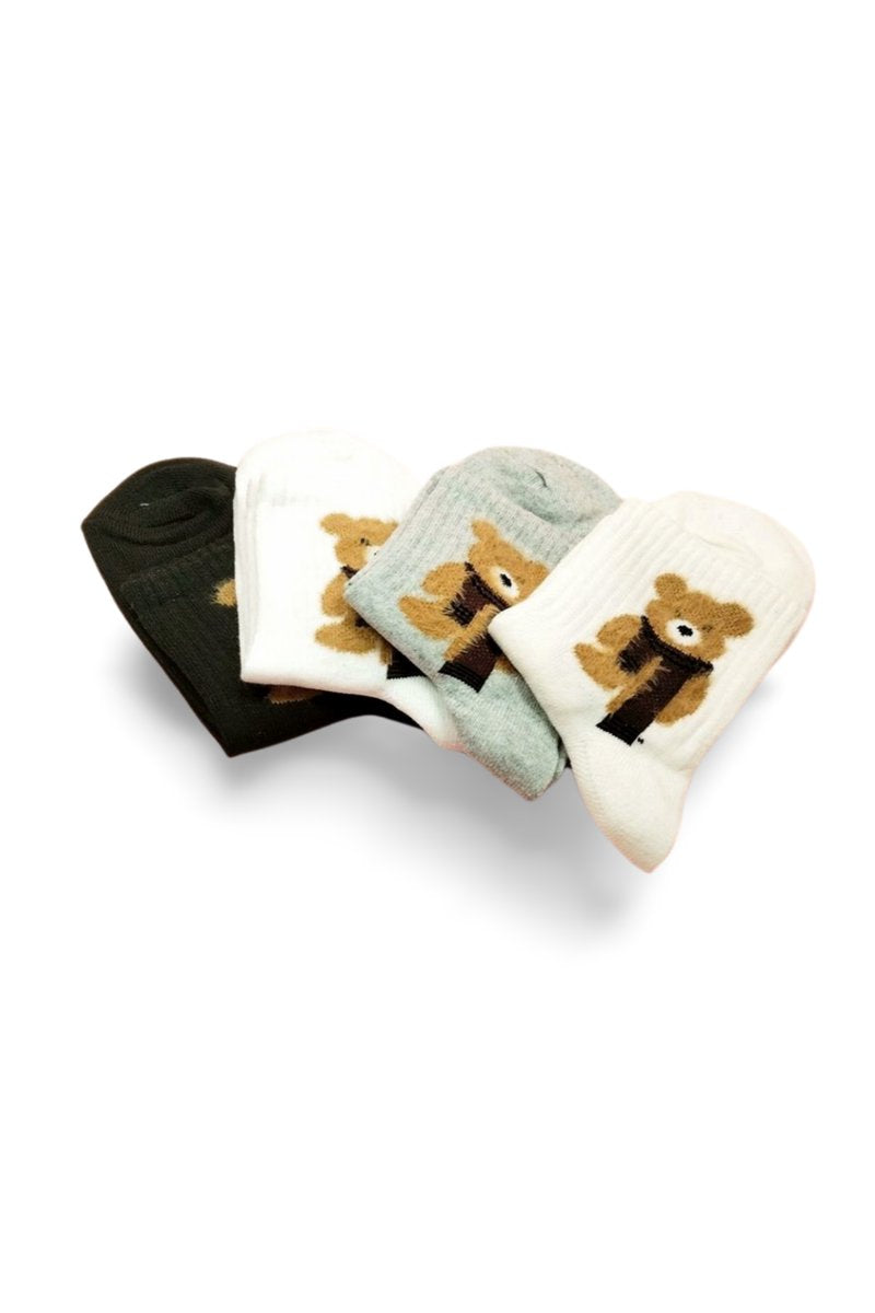 Peluş Ayıcık İşlemeli Kadın Soket Çorap 4 Çift mudanis