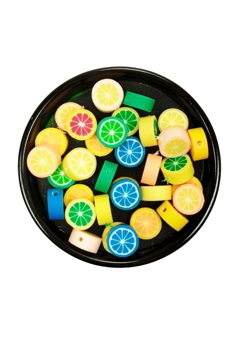 90 Adet 10 mm Polimer Kil Fimo Boncuk Takı Bileklik + 5 Metre Lastikli Misina Hediye - Renkli Limon