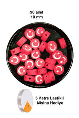 90 Adet 10 mm Polimer Kil Fimo Boncuk Takı Bileklik + 5 Metre Lastikli Misina Hediye - Türk Bayrağı
