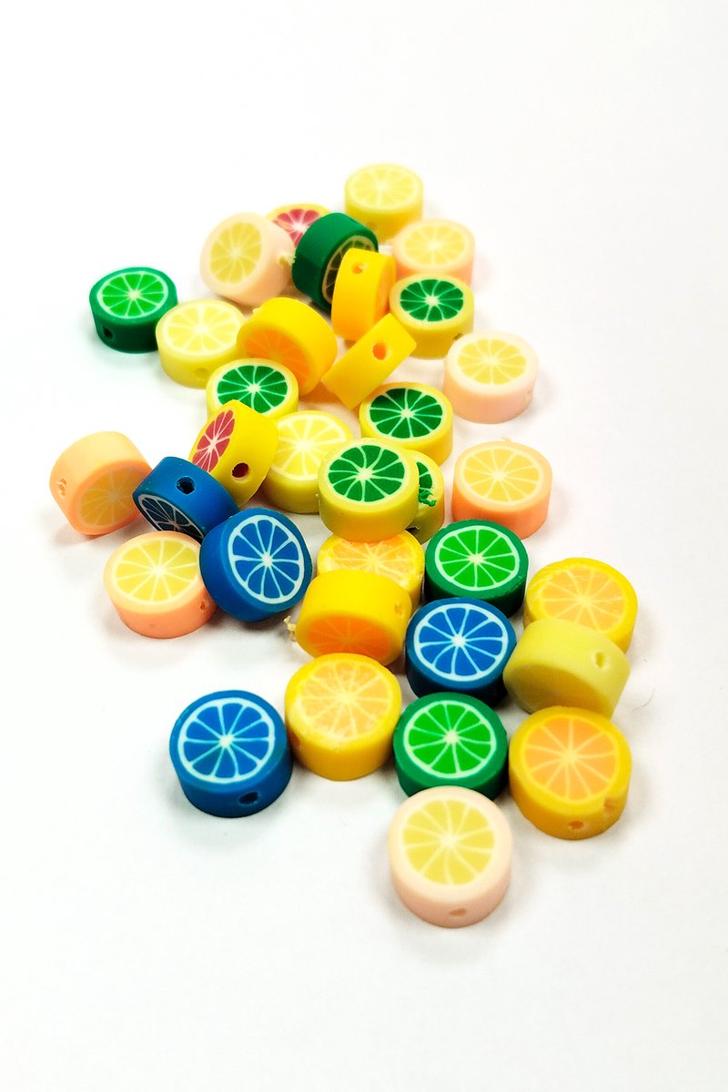 90 Adet 10 mm Polimer Kil Fimo Boncuk Takı Bileklik + 5 Metre Misina Hediye - Yin Yang - Yin Yang - Limon