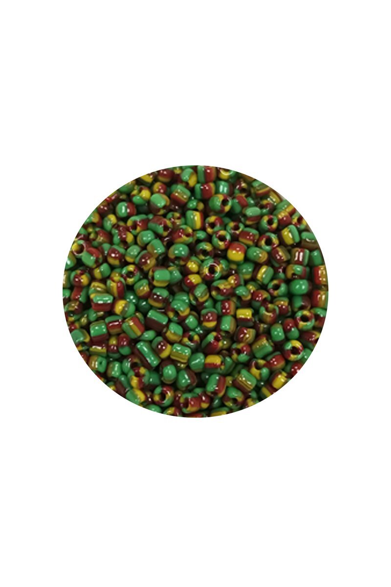Dökme Cam Kum Boncuk (11/0) 2 mm - 20 Gram -  Yeşil Sarı Çizgili - BNC006