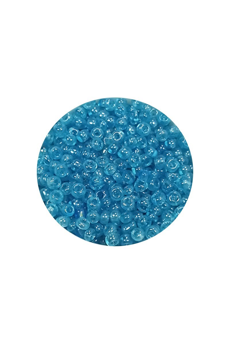 Dökme Cam Kum Boncuk (11/0) 2 mm - 60 Gram -  Şeffaf Koyu Camgöbeği - BNC061