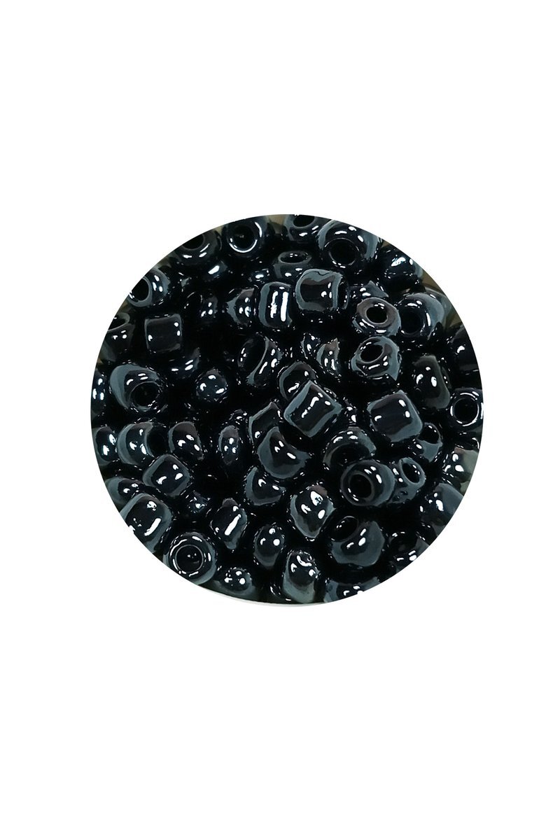 Dökme Cam Kum Boncuk Büyük Boy (6/0) 4 mm - 20 Gram - Siyah - BNC084