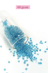 Dökme Cam Kum Boncuk (8/0) 3 mm - 60 Gram - Şeffaf Gök Mavi - BNC214