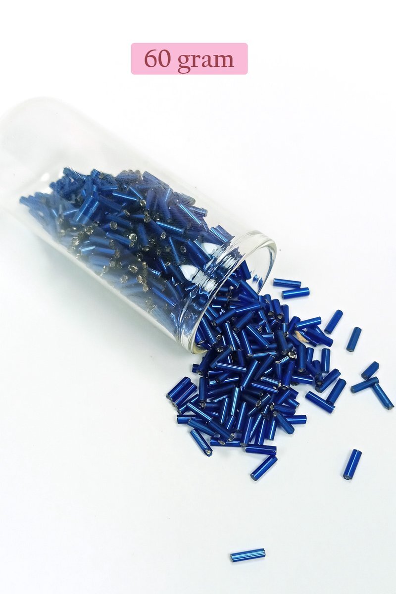 Uzun Boru Kesme Boncuk Çap 2mm Uzunluk 10 mm - 60 Gram - Lacivert - BNC272