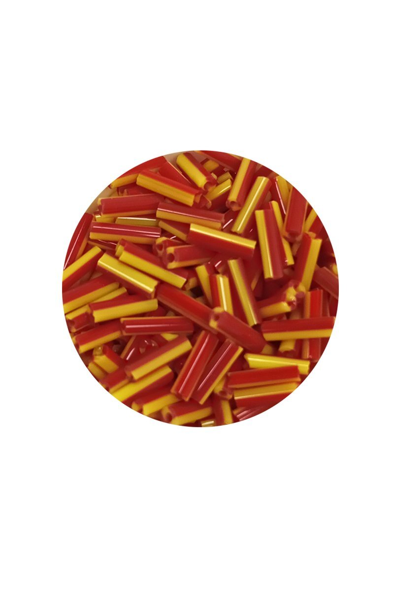 Uzun Boru Kesme Boncuk Çap 2mm Uzunluk 10 mm - 60 Gram - Sarı Kırmızı - BNC274