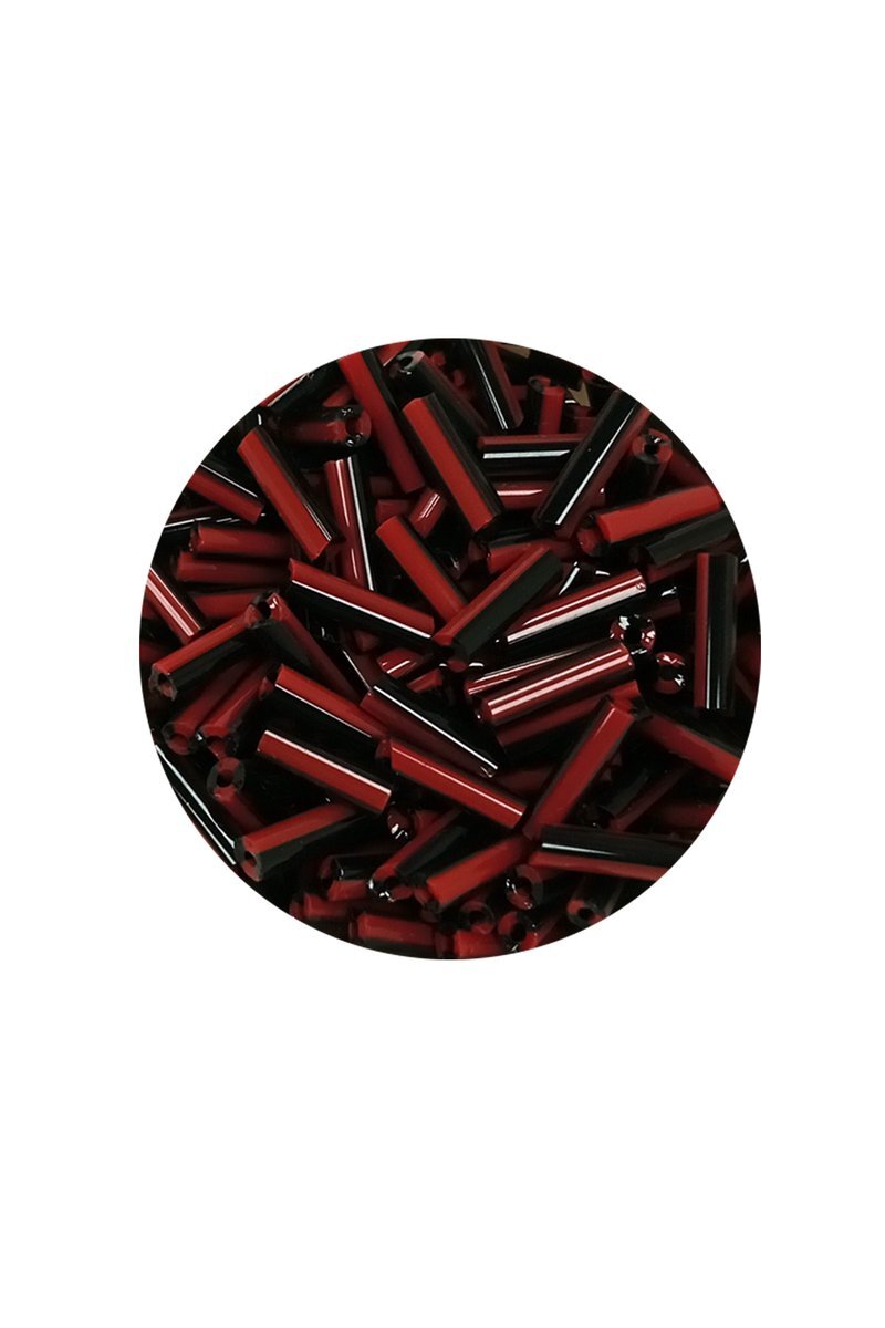 Uzun Boru Kesme Boncuk Çap 2mm Uzunluk 10 mm - 60 Gram - Kırmızı Siyah - BNC291