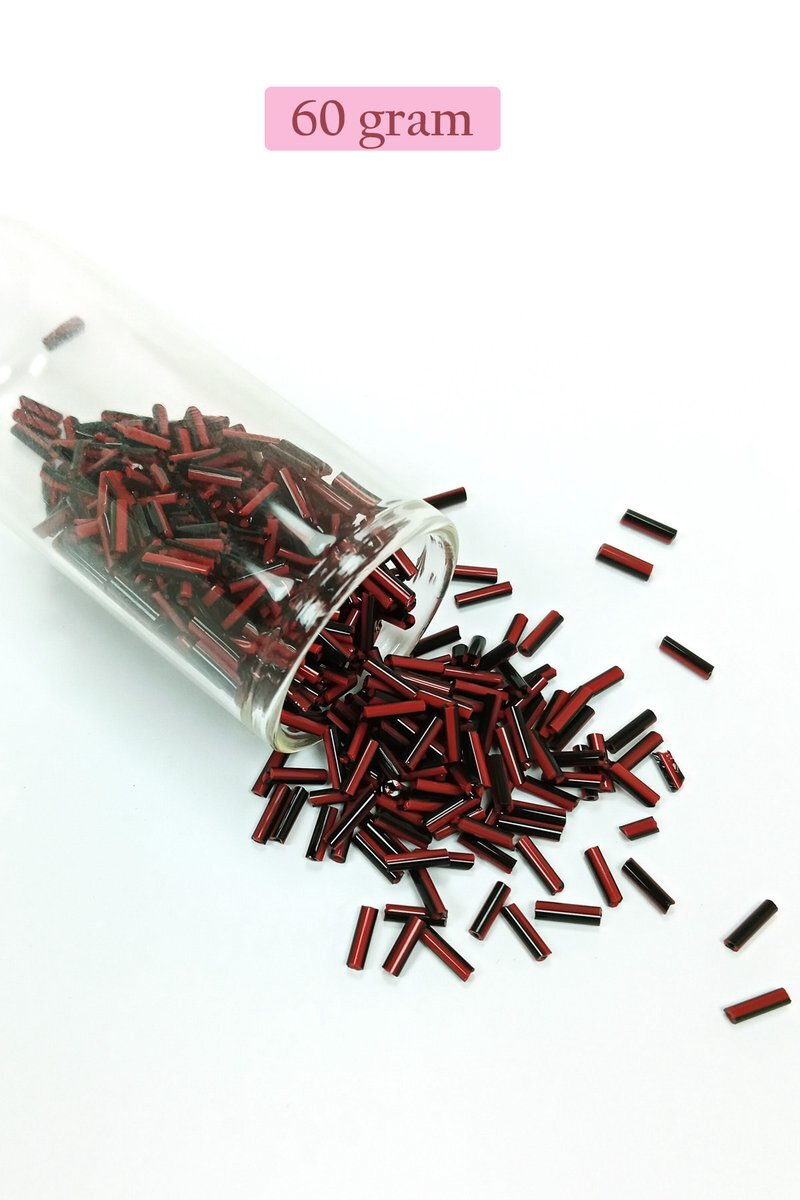Uzun Boru Kesme Boncuk Çap 2mm Uzunluk 10 mm - 60 Gram - Kırmızı Siyah - BNC291