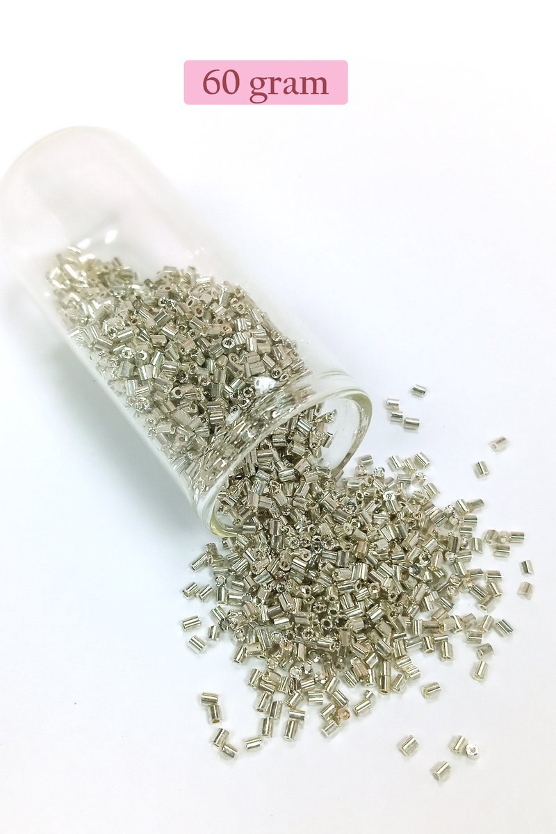 Kesme Cam Boncuk 2mm - 60 Gram - Parlak Gümüş - BNC376