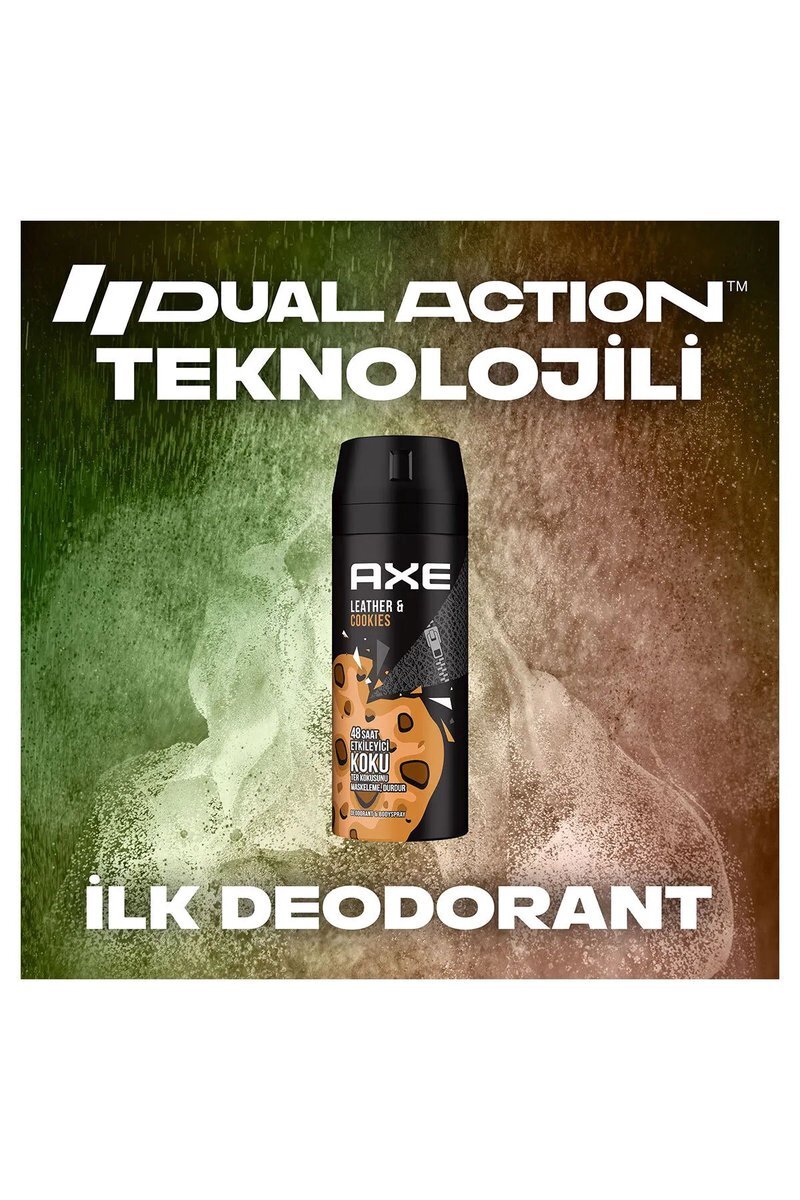 3 Adet Axe Erkek Sprey Deodorant Leather & Cookies 48 Saat Etkileyeci Koku 150 ml