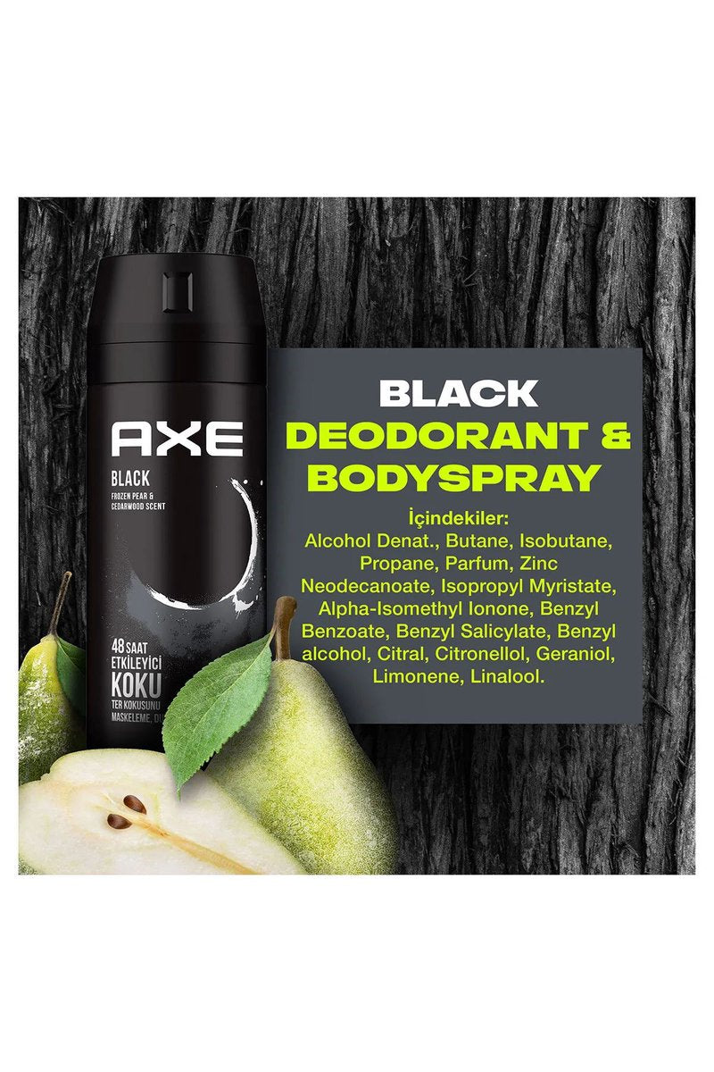 3 Adet Axe Erkek Deodorant & Bodyspray Black 48 Saat Etkileyici Koku Vücut Spreyi 150 ml