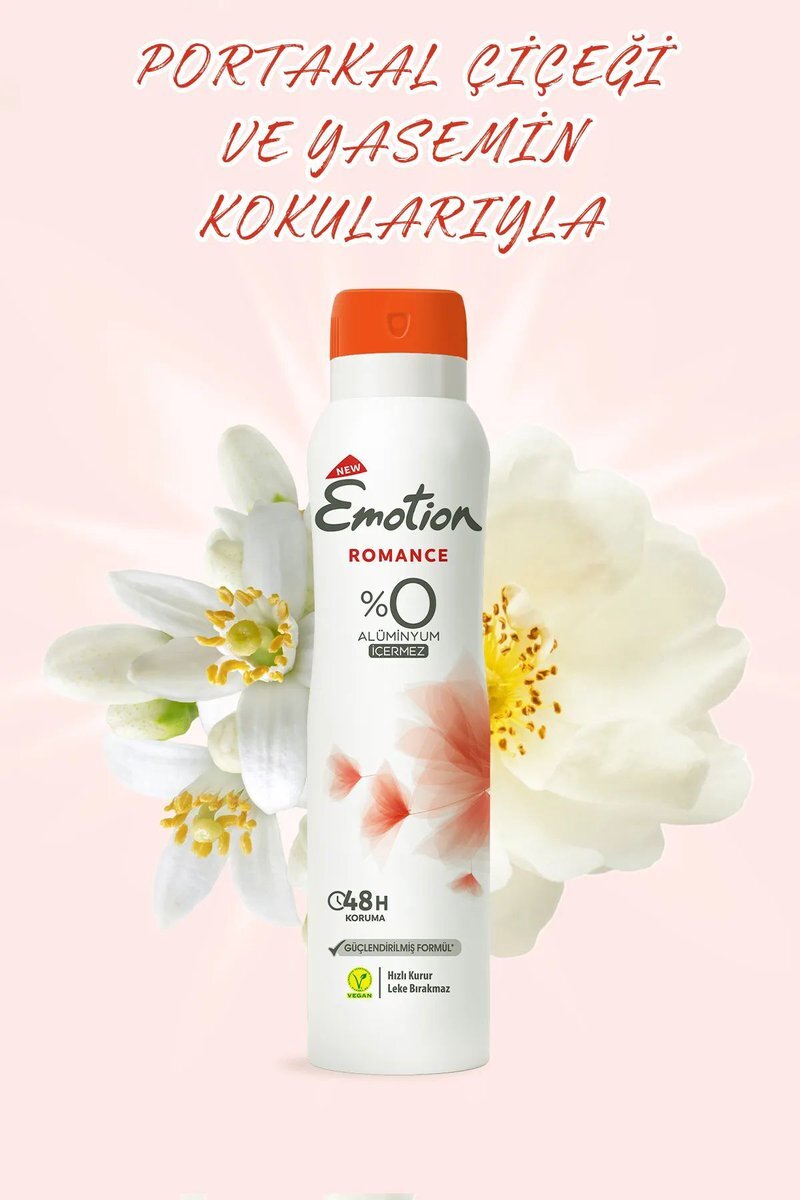 3 Adet Emotion Romance Kadın Vegan Deodorant 150 Ml Hızlı Kurur, Leke Bırakmaz