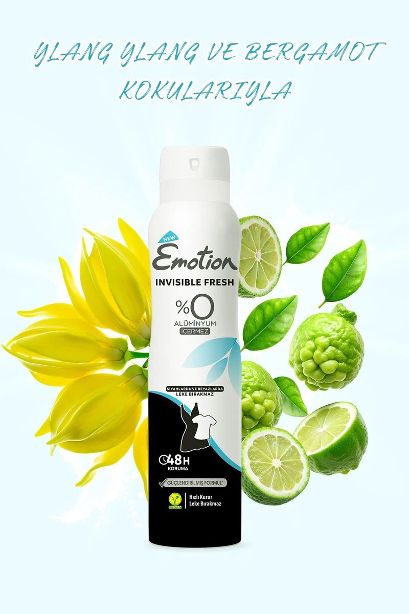 Emotion Invisible Fresh Black & White Kadın Deodorant 150ml Vegan, Leke Bırakmaz