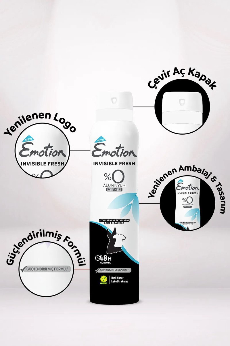2 Adet Emotion Invisible Fresh Black & White Kadın Deodorant 150ml Vegan, Leke Bırakmaz