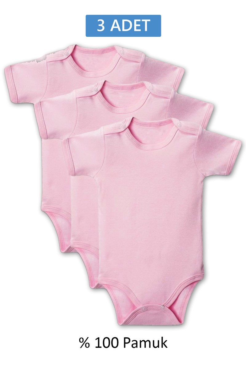 Pembe Yarım Kol Body Zıbın 7-12 YAŞ Çocuklar İçin (3 ADET) Alttan Çıtçıtlı Özel Gereksinimli