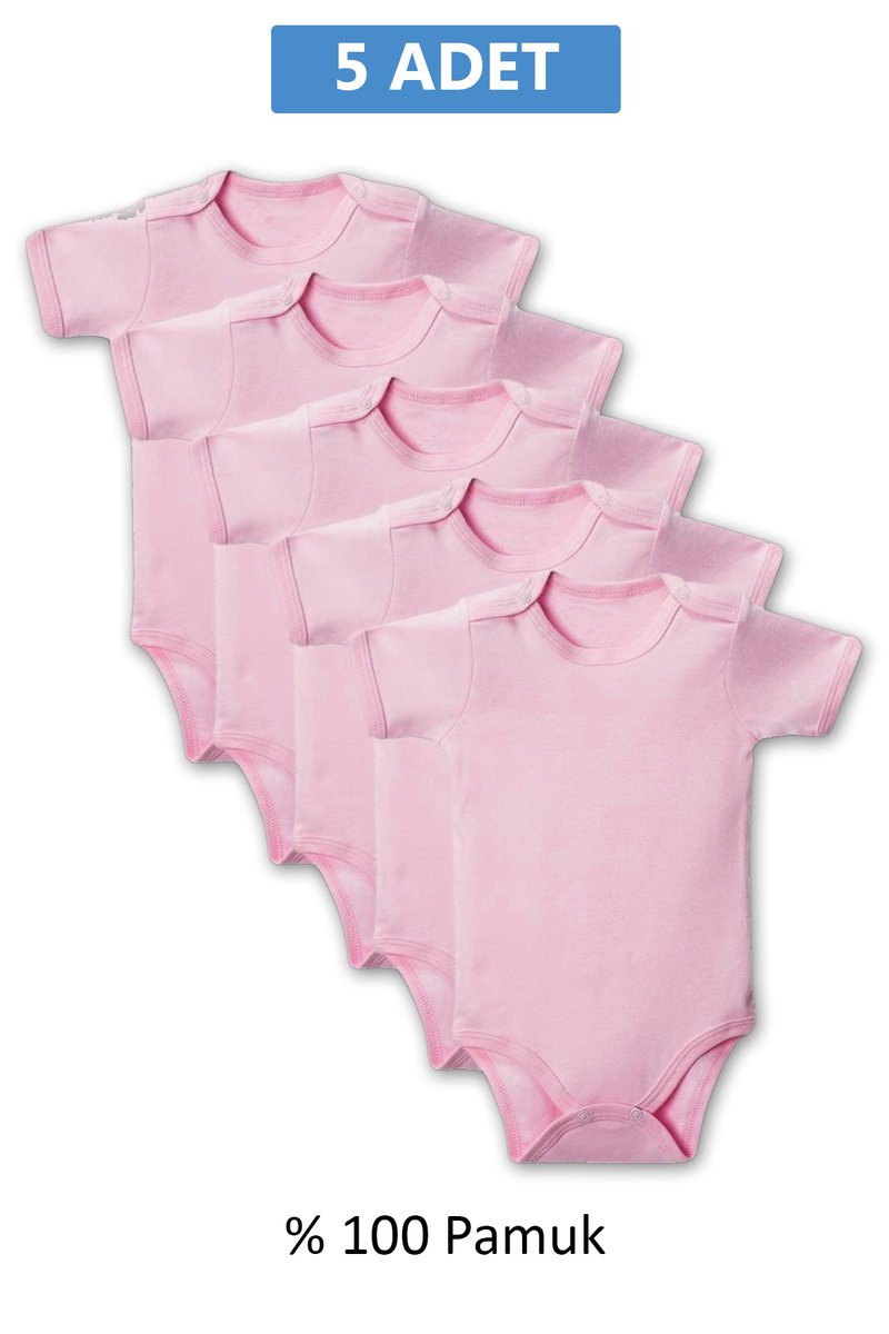 Pembe Yarım Kol Body Zıbın 2-7 YAŞ Çocuklar İçin (5 ADET) Alttan Çıtçıtlı Özel Gereksinimli