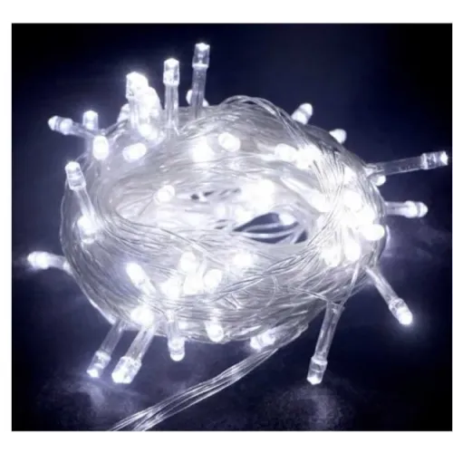10m 100 Led Boncuk Lamba Beyaz Işık Şeffaf Kablo