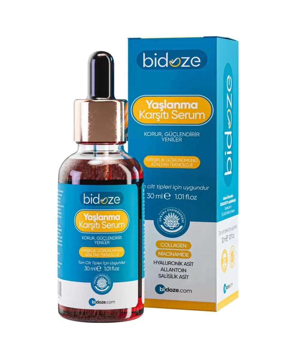 Bidoze Yaşlanma Karşıtı Serum 30 Ml | Peptit Kompleksi Ginseng ve Kolajenli Kırışıklık Karşıtı