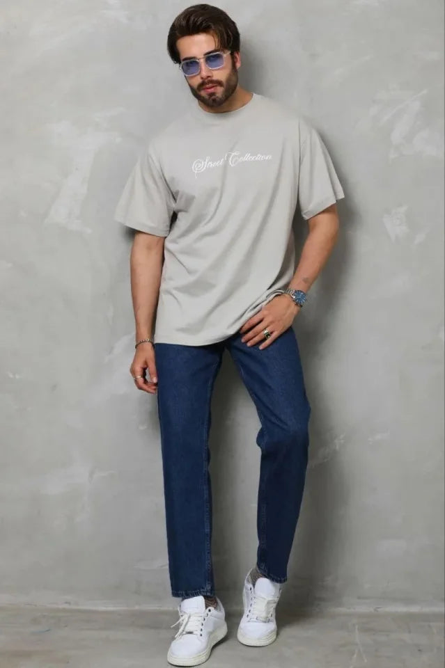 Men's Printed T-Shirt Short Sleeve Crew Neck Regular Fit Relaxed Fit Casual T-Shirt - Grey