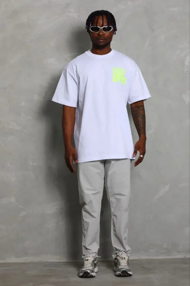 Erkek Baskılı T-Shirt Kısa Kol Bisiklet Yaka Regular Fit Rahat Kalıp Günlük Tişört - Beyaz