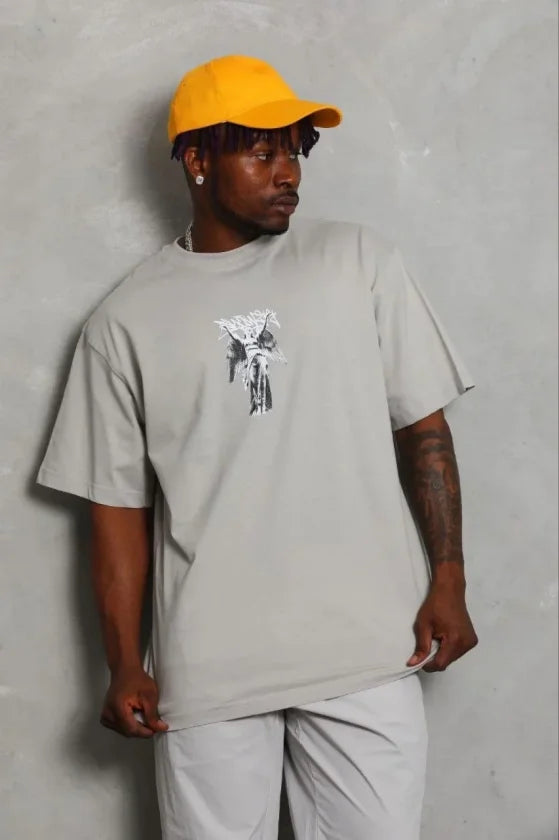 Men's Printed T-Shirt Short Sleeve Crew Neck Regular Fit Relaxed Fit Casual T-Shirt - Grey