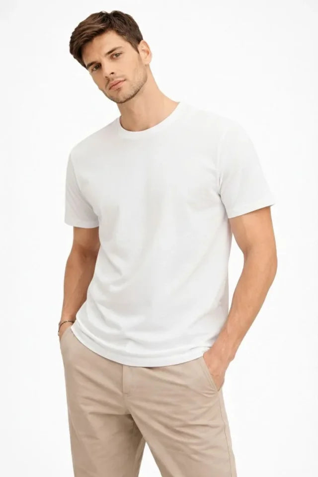 Men's Crew Neck T-Shirt Regular Fit Basic Cotton Everyday Use T-shirt - White