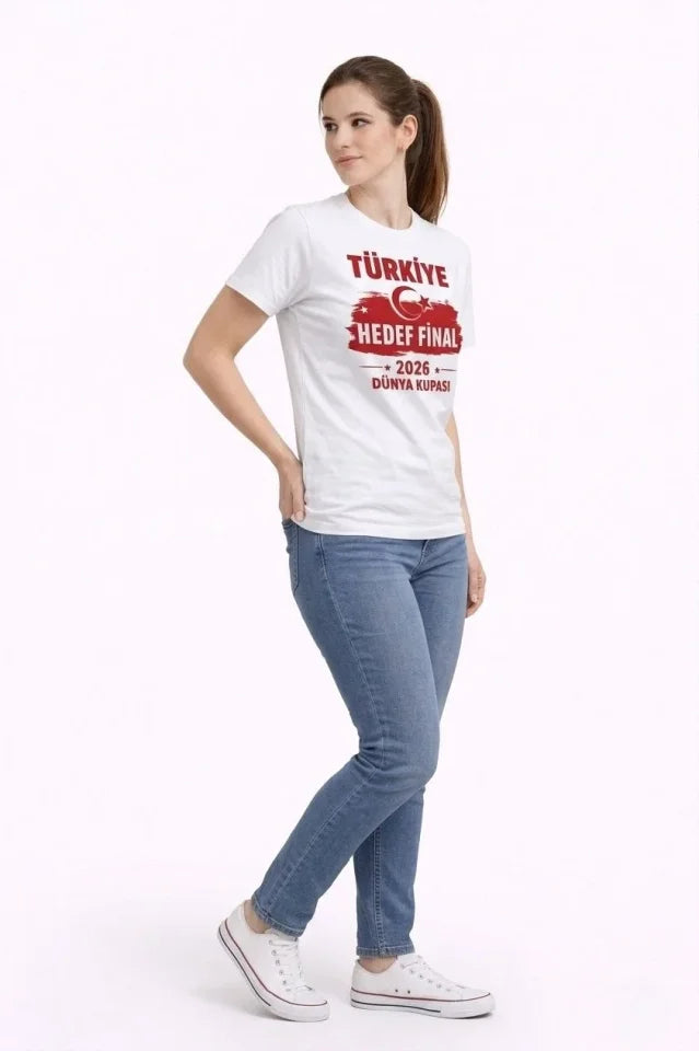 TÜRKİYE Baskılı Tişört Ay Yıldız 2026 Dünya Kupası Taraftar Forma T-Shirt - Beyaz