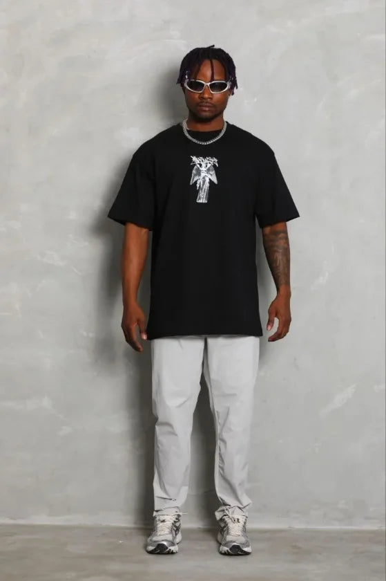 Men's Printed Short Sleeve Crew Neck Regular Fit Relaxed Fit Casual T-Shirt - Black