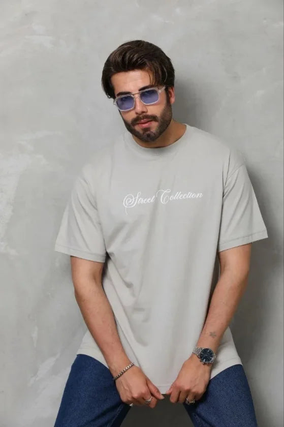 Men's Printed T-Shirt Short Sleeve Crew Neck Regular Fit Relaxed Fit Casual T-Shirt - Grey