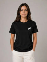 Minimal Geyik Logolu Tişört Bisiklet Yaka Kısa Kol Yazlık T-Shirt - Siyah