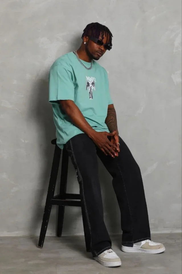 Men's Printed Short Sleeve Crew Neck Regular Fit Relaxed Fit Casual T-Shirt - Mint Green