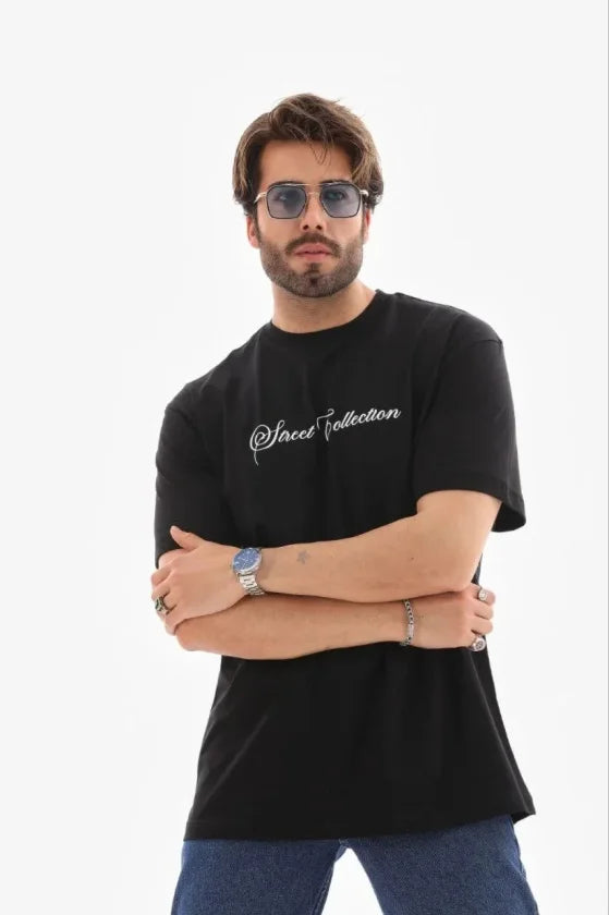 Men's Printed Short Sleeve Crew Neck Regular Fit Relaxed Fit Casual T-Shirt - Black