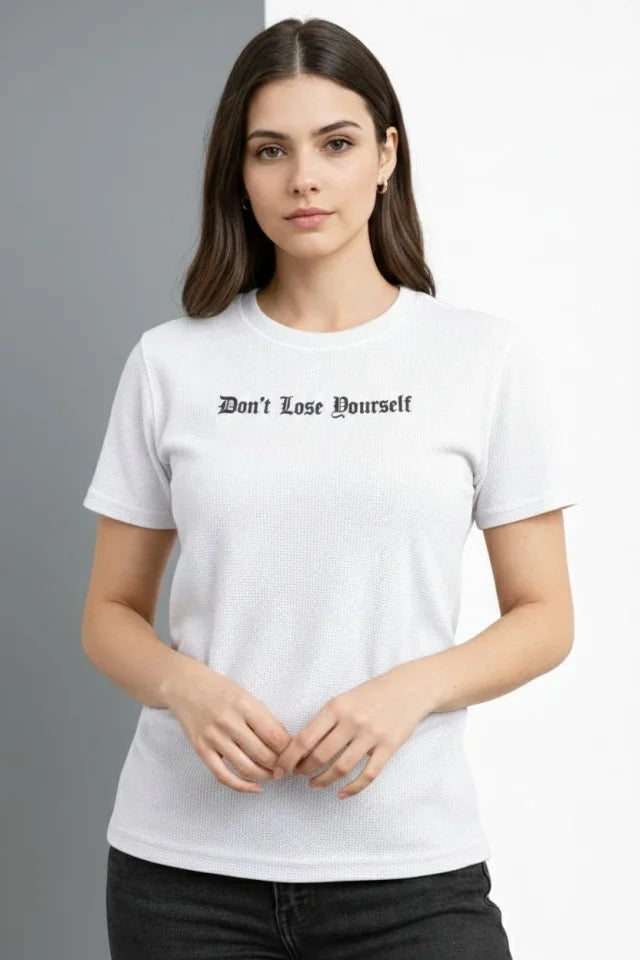 Wafıl Kumaş Tişört Regular Kalıp Bisiklet Yaka Baskılı Günlük Basic T-Shirt - Beyaz