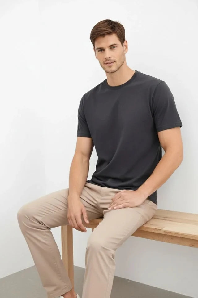 Men's Crew Neck T-Shirt Regular Fit Basic Cotton Daily Wear T-shirt - Dark Gray