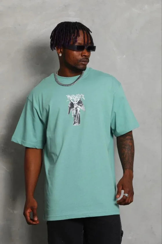 Men's Printed Short Sleeve Crew Neck Regular Fit Relaxed Fit Casual T-Shirt - Mint Green