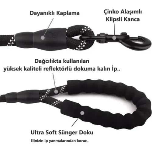 Köpekler İçin Reflektörlü Halat Gezdirme Tasması