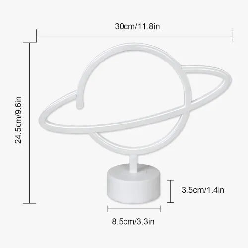 Neon Işıklı Satürn Lamba (Pil + USB)