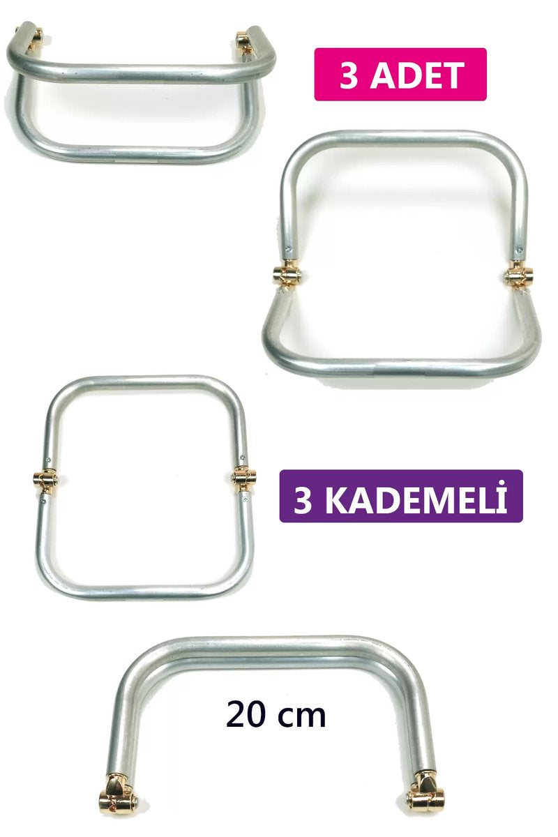 3 Kademeli Gizli Metal Mango Çanta Bursu – 3 Adet - 20 cm - Metal Çanta Aparatı