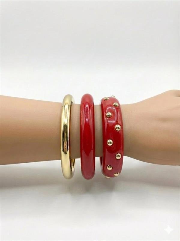 3'Lü Set Bilezik - Kırmızı