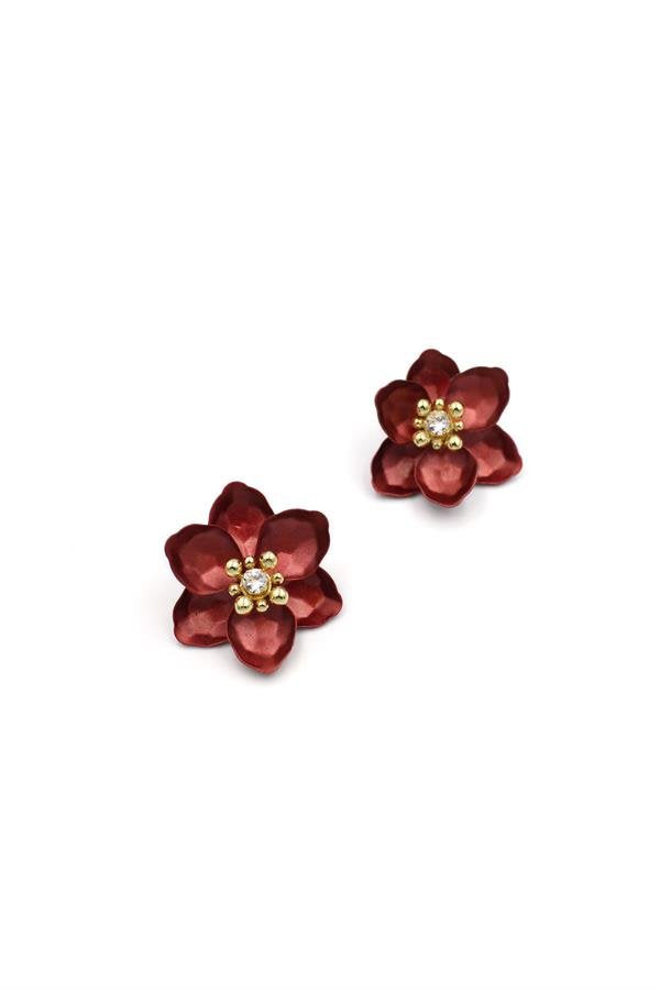 Lotus Çiçek Küpe - Kırmızı