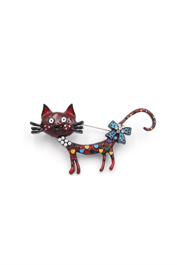 Süslü Kedi Broş - Kırmızı