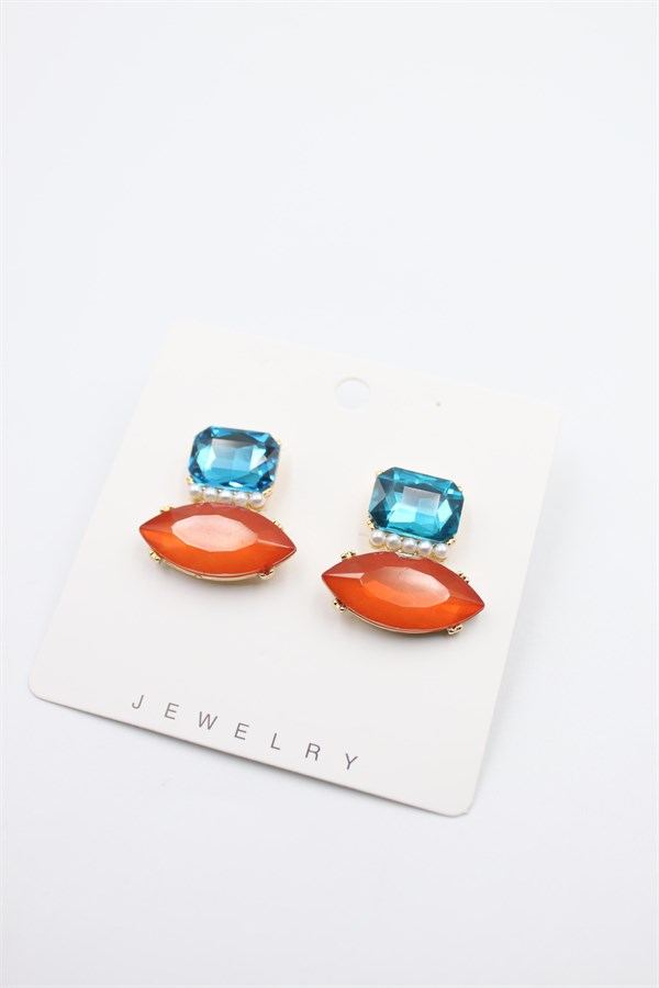 Taşlı Küpe - Turuncu