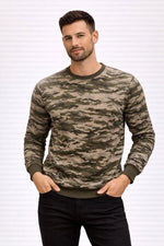 Erkek Kamuflaj Desenli 2 İplik 4 Mevsim Uzun Kollu Bisiklet Yaka Sweatshirt - Kamuflaj