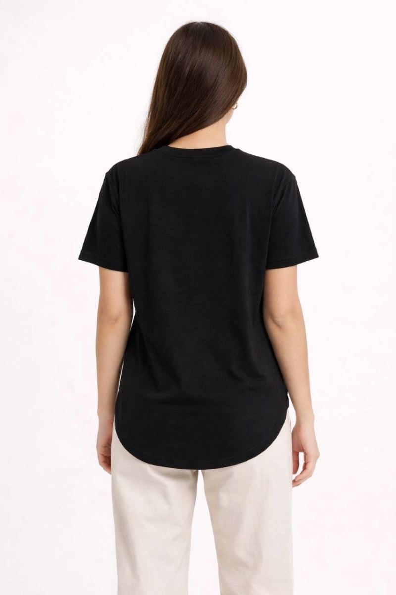 Kadın Basic T-Shirt Kısa Kol Bisiklet Yaka Oval Kesim Tişört - Siyah