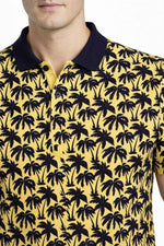 Erkek Pike Kumaş Polo Yaka Palmiye Desenli Tişört Kısa Kol Yazlık T-Shirt - Sarı