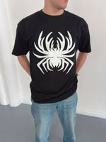 Erkek Örümcek Baskılı Tişört Kısa Kollu Bisiklet Yaka T-Shirt - Siyah