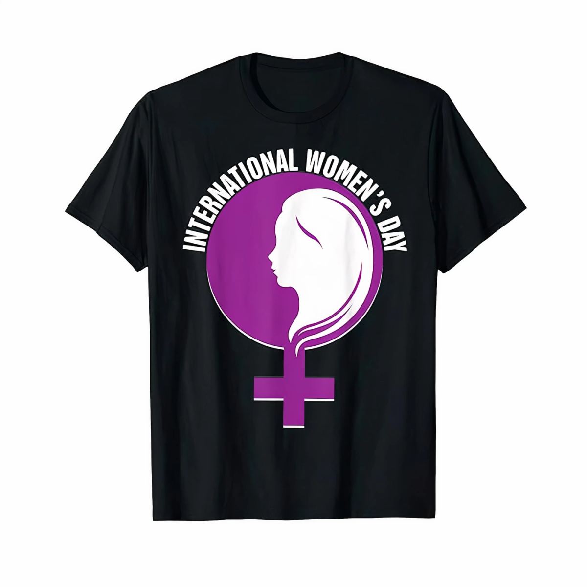 8 Mart Dünya Kadınlar Günü Baskılı Oversize Bisiklet Yaka T-shirt - Siyah