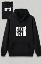 Sevgililer Günü Beyci Hediye Baskılı Oversize Kapüşonlu Sweatshirt - Siyah